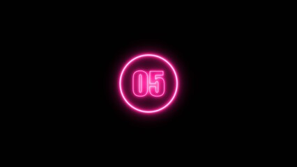 Number five text icon illuminated on black background. Abstract illuminated neon text number 5 countdown icon.