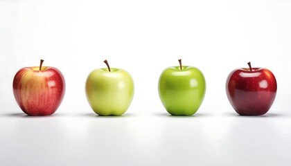 Vibrant assortment of apples in a row, perfect for healthy eating campaigns and fresh produce promotions with bright, clean studio lighting and crisp detail