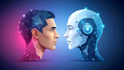Humanity faces artificial intelligence in a stunning futuristic concept exploring technology and innovation's potential, shaping the future of tomorrow