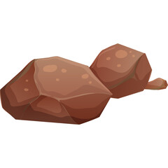 Two textured brown rocks with speckles and smooth surface on a clean white background with transparent background in a simple illustration style