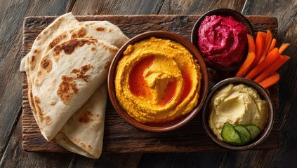 Delicious Hummus and Pita Bread Platter.