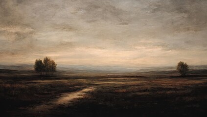 Tranquil Sunrise Over a Vast Flatland Landscape.