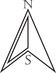 Compass Icon. Monochrome navigational compass with cardinal directions of North, East, South, West. Geographical position, cartography and navigation. Exploration, and map design projects.