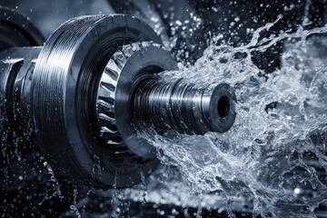 Metal Machining Process With Water Spray Industrial Manufacturing Precision Engineering
