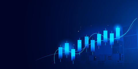 Strategy stock chart financial graph analysis market exchange on growth business technology background with money diagram trade investment or digital progress candlestick finance data global success.