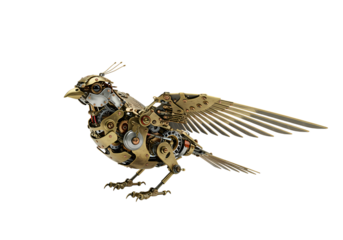 Intricate mechanical bird with gears and brass details