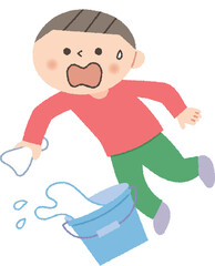 バケツにつまづく男の子