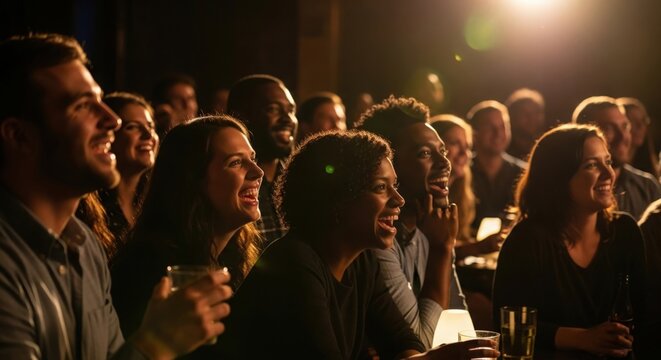 Diverse audience enjoying stand-up comedy &mdash; capturing joy, humor, and connection