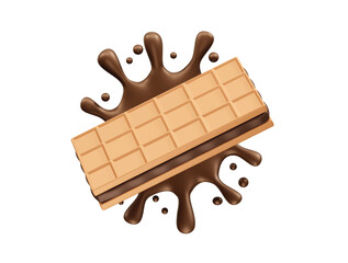 Chocolate Wafer Bar with Splash icon render 3d illustration