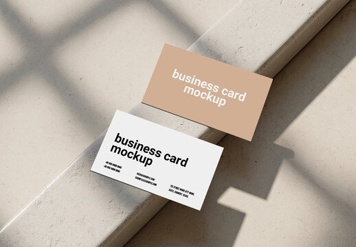 Business Card Mockup on Stone Steps with Soft Window Shadows