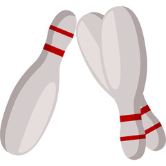 Two White Bowling Pins with Red Stripes Clinking Together Isolated on Transparent Background