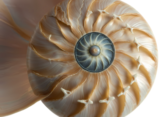 Intricate nautilus shell spiral shows perfect natural geometry