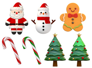 Set of 3D Christmas elements on transparent background