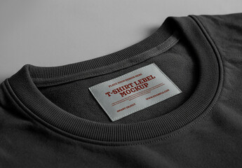 Tshirt Label Mockup on Dark Fabric with Realistic Stitching