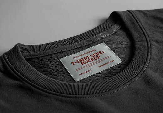 Tshirt Label Mockup on Dark Fabric with Realistic Stitching