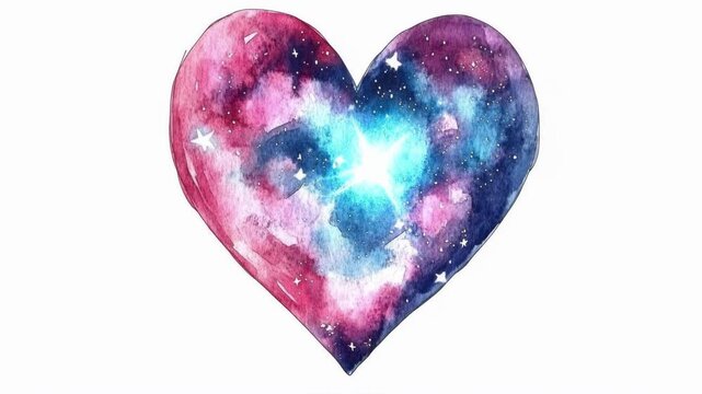 Watercolor galaxy heart with stars in pink and blue palette. The 14th of February. Happy Valentine's Day