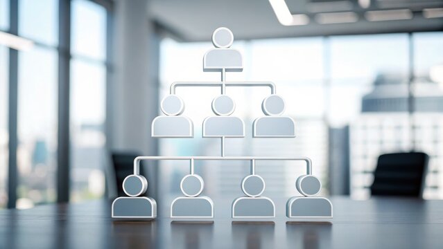 API Documentation A modern office scene featuring an organizational chart overlay on a table by large windows.