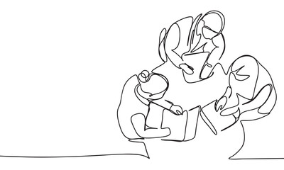 Continuous Line Drawing of Team Collaboration at a Table