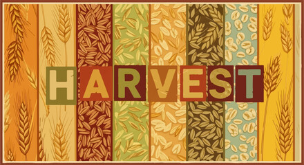 Warm autumn harvest celebration with rustic grains and colorful patterns