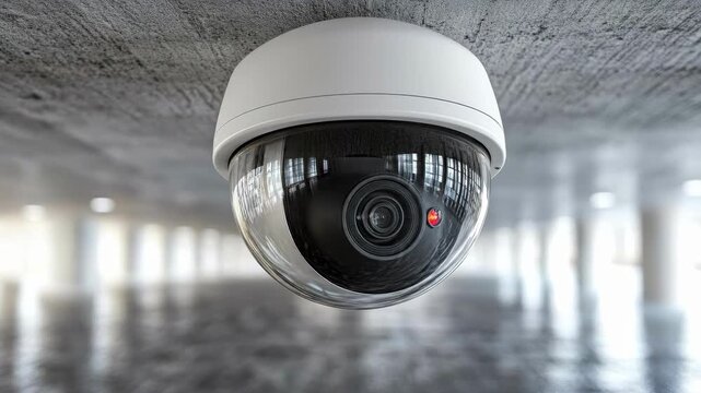 Ceiling-mounted dome security camera in modern indoor space