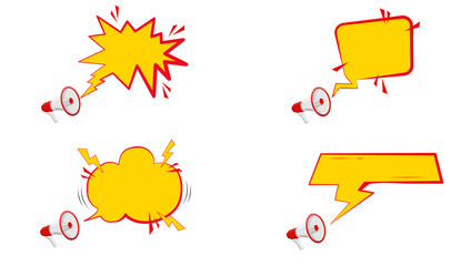 Bright Comic Megaphone Speech Bubble Set With Loud Yelling And Burst Shapes For Advertising And Marketing Concepts