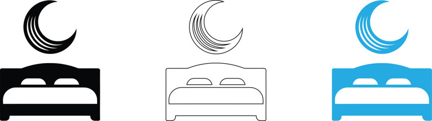 Dreamy bedroom relaxation concept with moon and bed icons set design,Logo design graphic concept creative premium vector stock 