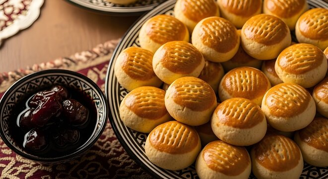 Traditional Qassim Kleeja Cookies with Date Molasses Filling &ndash; Top View