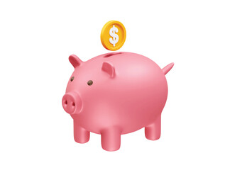 Pink Piggy Bank with Gold Coin for Savings and Finance icon illustration 3d