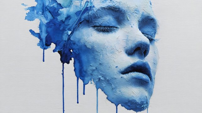 Artistic representation shows a serene human profile merging with intense blue watercolor effects