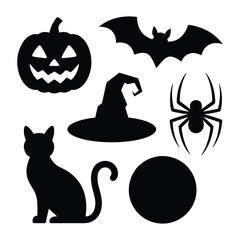 halloween black cat with bats and pumpkin vector illustration