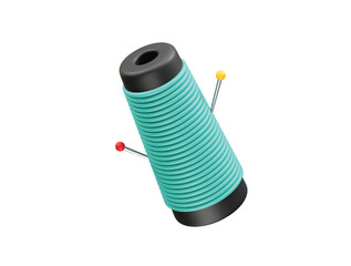 Teal Thread Spool with Sewing Pins icon 3d rendering illustration