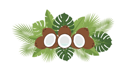 Fresh coconuts and tropical palm leaves invite you to escape to paradise, perfect for summer promotions, vibrant designs, and healthy lifestyle content