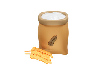 Sack of Flour with Wheat Ear and Grains illustration icon 3d