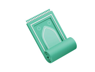 Teal Islamic Prayer Mat Partially Rolled icon 3d rendering illustration