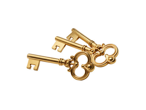 Golden Keys – Isolated on Transparent Background