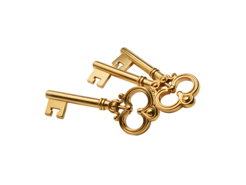 Golden Keys – Isolated on Transparent Background