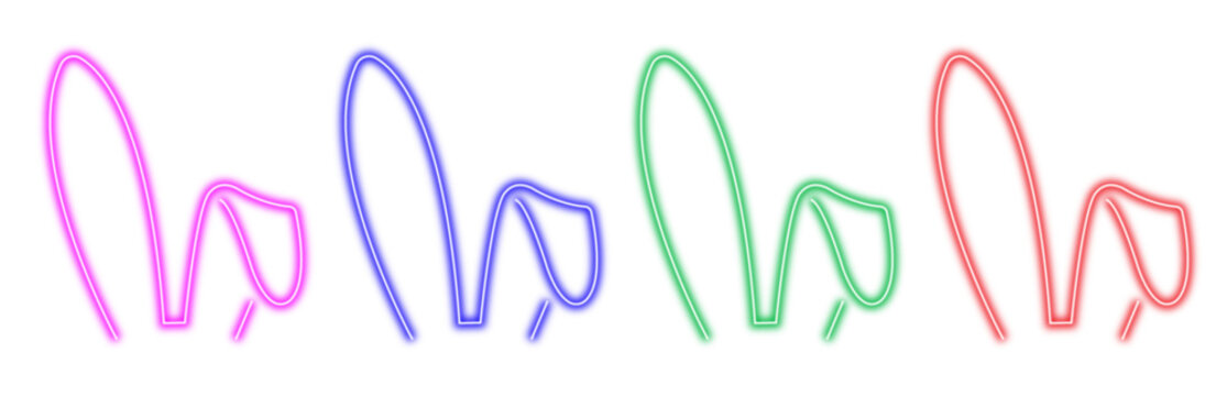 Set of four colorful bunny ear icons in neon outline style