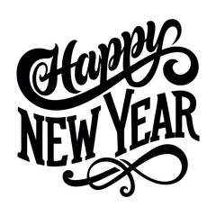 Happy New Year typography in elegant silhouette style.