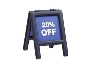 20 percent Off Discount A-Frame Sign for Retail Promotion icon 3d illutration render
