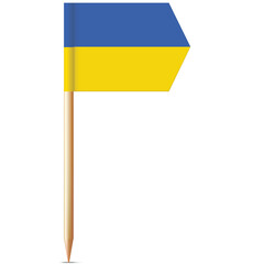 Ukraine flag on a wooden stick small toothpick design on a transparent background with blue and yellow colors representing national symbol of Ukraine in a clear bright lighting