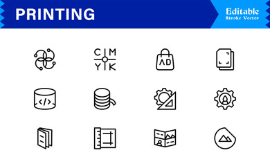 Unique Printing Industry Line Icon Collection Featuring Minimal, Professional, and Modern Vector Symbols, Perfect for Creative Projects, Clean and Simple Design Pack