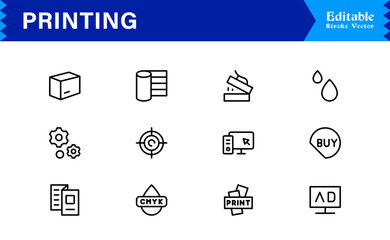 Unique Printing Industry Line Icon Collection Featuring Minimal, Professional, and Modern Vector Symbols, Perfect for Creative Projects, Clean and Simple Design Pack