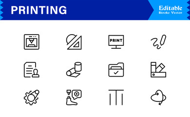Unique Printing Industry Line Icon Collection Featuring Minimal, Professional, and Modern Vector Symbols, Perfect for Creative Projects, Clean and Simple Design Pack