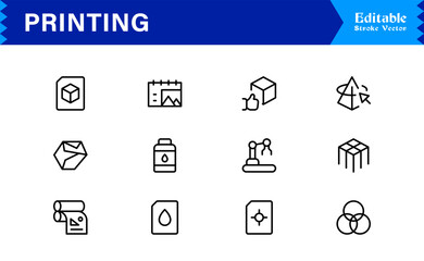 Unique Printing Industry Line Icon Collection Featuring Minimal, Professional, and Modern Vector Symbols, Perfect for Creative Projects, Clean and Simple Design Pack