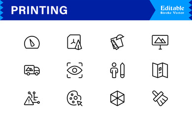Unique Printing Industry Line Icon Collection Featuring Minimal, Professional, and Modern Vector Symbols, Perfect for Creative Projects, Clean and Simple Design Pack