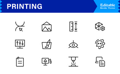 Unique Printing Industry Line Icon Collection Featuring Minimal, Professional, and Modern Vector Symbols, Perfect for Creative Projects, Clean and Simple Design Pack