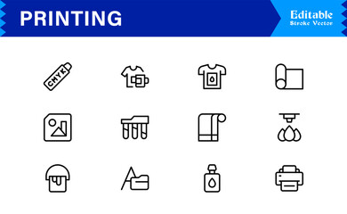 Unique Printing Industry Line Icon Collection Featuring Minimal, Professional, and Modern Vector Symbols, Perfect for Creative Projects, Clean and Simple Design Pack