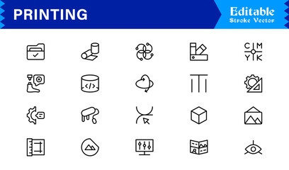 Unique Printing Industry Line Icon Collection Featuring Minimal, Professional, and Modern Vector Symbols, Perfect for Creative Projects, Clean and Simple Design Pack