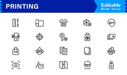 Unique Printing Industry Line Icon Collection Featuring Minimal, Professional, and Modern Vector Symbols, Perfect for Creative Projects, Clean and Simple Design Pack