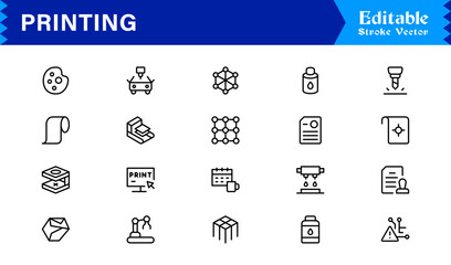 Unique Printing Industry Line Icon Collection Featuring Minimal, Professional, and Modern Vector Symbols, Perfect for Creative Projects, Clean and Simple Design Pack